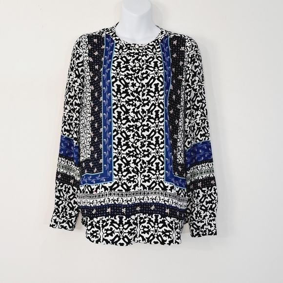 Loft Mixed Pattern Floral Button Up Career Blouse - Picture 1 of 8